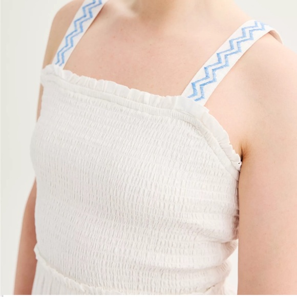 NWT Draper James RSVP Smocked Tiered Maxi Dress Embroidered White Blue Medium - Picture 3 of 10